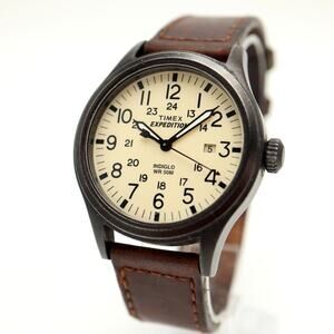 Timex Expedition Date NO INDIGLO Mens 40mm Watch Brown Leather w New Battery
